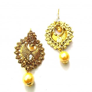 Golden Oxidized Rhinestone Earrings Ethnic Imitation Jewelry Dangle Drop EA16